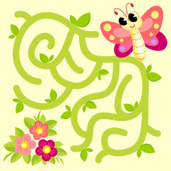 Help butterfly find path to flowers. Labyrinth. Maze game for kids