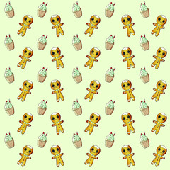 ginger bread and cupcake seamless pattern vector