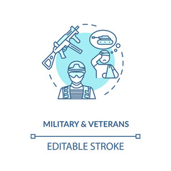 Military and veterans social service concept icon. Post traumatic stress disorder. War combats thin line illustration. Vector isolated outline RGB color drawing. Editable stroke