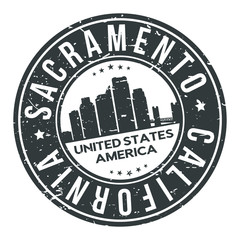 Sacramento California USA Stamp Logo Icon Symbol Design Skyline City.