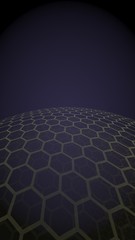 Multilayer sphere of honeycombs, purple on a dark background, social network, computer network, technology, global network. 3D illustration