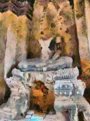 The Archaeological site in Ayutthaya Thailand world heritage Illustrations creates an impressionist style of painting.