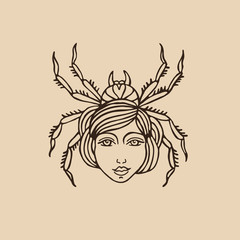 spider girl illustration traditional tattoo flash