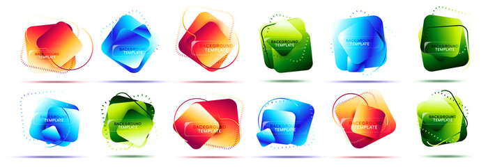 Set of fluid gradient square banners, liquid style colors, modern geometric backgrounds for text or business logo icons