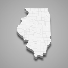 Illinois 3d map state of United States Template for your design