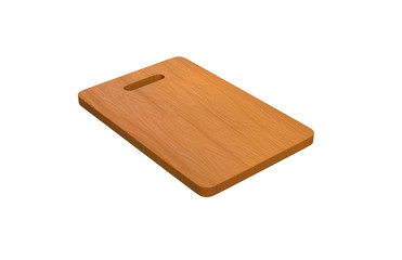 Wooden cutting board on isolated white background, 3d illustration