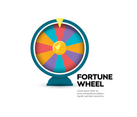 Fortune wheel banner. Gambling website poster. Raffle prize icon. Casino slot machine. Random winner vector illustration. Money stakes application sign. Gaming app symbol. Isolated lottery brochure.