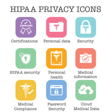 HIPAA Compliance icon set with hippa image involving medical privacy