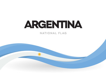 Argentinian waving flag banner. Argentina patriotic blue and white ribbon poster. The Argentine Republic distinctive symbol. Independence day declaration anniversary leaflet. National public holiday.