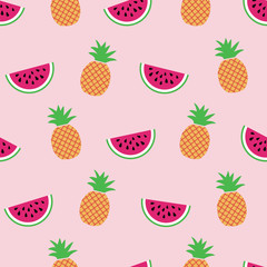 Exotic tropical watermelon and pineapple. Vector repeat pattern. Great for apparel, home decor, backgrounds, wallpaper.