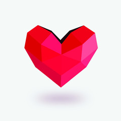 red heart on white background, Heart made of paper in origami style for healthcare concept, Heart icon for valentine's day.