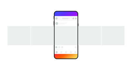 Smartphone with carousel interface post on social network. Minimal design. 