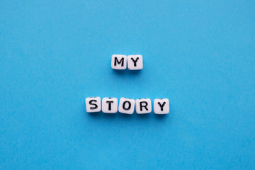 My story word cubes on a blue background