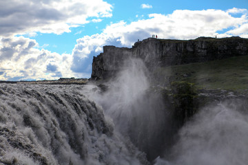 Amazing Iceland landscape at Dettifoss big waterfall in Northeast Iceland region. The most powerful waterfall in Europe. 
