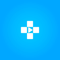 Obraz premium Medical cross logo. Distance doctor consultation emblem. Modern online healthcare system icon. Telemedicine sign. Distant check up app vector illustration. Isolated clinic, hospital, ambulance symbol.