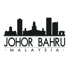 Johor Bahru Skyline Silhouette Design City Vector Art Famous Buildings.