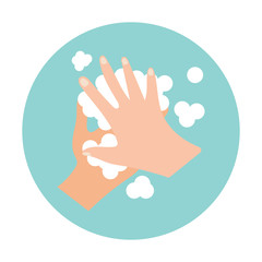 Washing hands with bubble soap. Vector illustration.