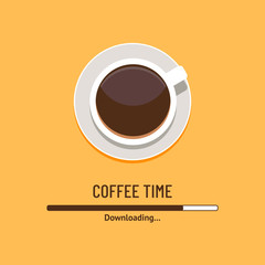 Coffee time downloading concept illustration. Drink coffee in the morning. Coffee cup logo. Energy boost drink in the morning. Illustration vector.