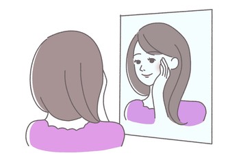 肌つや　弾力　肌　ハリ　つや玉　バッチリ　女性　イラスト