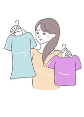 身支度　衣替え　断捨離　迷う　女性　イラスト