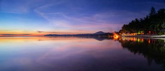 Sunset panorama scene at Hin Kong Beach ,Koh Phangan, Thailand