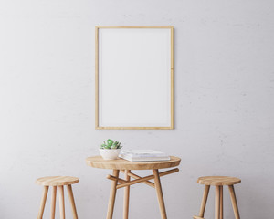mock up posters in living room interior. Interior scandinavian style. 3d rendering, 3d illustration
