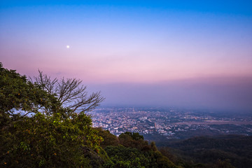 Aerial view, landscape of city at night from the top of mountain