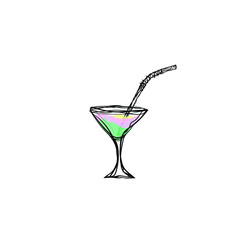 Сocktail straw wine glass logo icon sign silhouette Doodle sketch style Modern design Fashion print for clothes apparel greeting invitation card emblem picture menu banner poster flyer websites Vector
