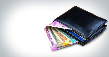 Wallet with cash and credit Card indian currency