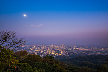 Aerial view, landscape of city at night from the top of mountain