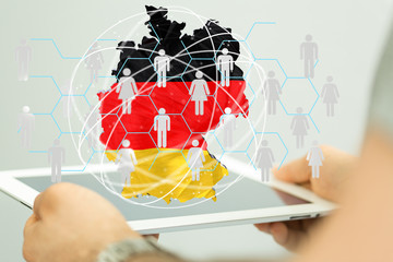 Abstract of germany map network, internet and global connection concept, Wire Frame 3D mesh...