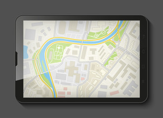 City map route delivery navigation smartphone, phone point marker, drawing schema, simple city plan GPS navigation tablet, itinerary destination arrow paper city map Route delivery check point graphic