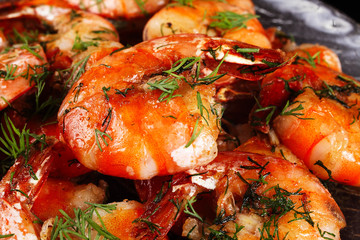 fried shrimp with dill, macro, background