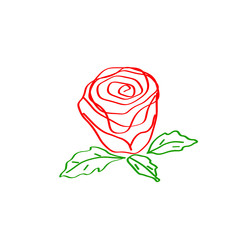 Rose flower logo with leaves petals Liquid water lines Doodle Hand drawn Creative cartoon design Fashion print for clothes apparel greeting invitation card emblem menu poster flyer websites Vector