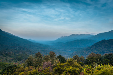 Fototapeta premium Kerala Travel and Tourism concept image Wayanad amazing nature beauty of God's own country, Beautiful mountain view and best place to visit in Kerala