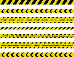 Caution and danger tapes. Warning tape. Black and yellow line striped. Vector illustration
