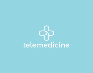 Obraz premium Telemedicine logo concept, isolated vector medical cross and wifi signal icon. Tele medicine technology logotype, medical digital consultation service, app.
