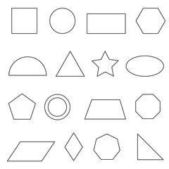 Set of vector outlines of simple flat geometric shapes. Icons linear flat geometric shapes on white background