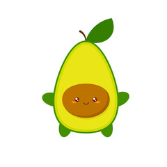 Cute kawaii avocado character. Clipart image isolated on white background
