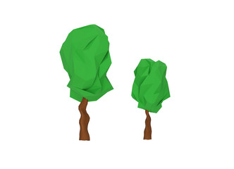 Green trees isolated on white background. 3D modeling and visualization of trees. 3D rendering illustration.
