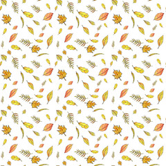
pattern of autumn leaves. rollerball pen, watercolor hand drawing