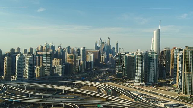 Aerial view of skyscrapers in Dubai.