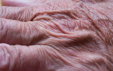 Macro image of wrinkles on an old mans hand