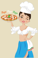 Beautiful smiling girl with italian pizza