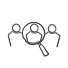 Search job vacancy icon in hand drawn style. Loupe career vector. Find people employer business concept illustration. doodle