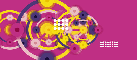 Flat style geometric abstract background, round dots or circle connections on color background. Technology network concept.