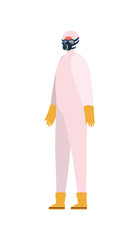 Man with protective suit mask glasses gloves and boots vector design