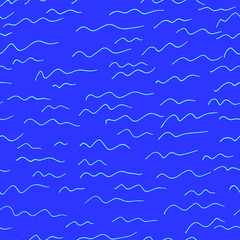 Hand drawn lines. Wave texture. Wave pattern. Doodle for design. Line art, simple endless background for your design.Wavy seamless pattern. Hand drawn lines abstract background. Blue stripes texture. 