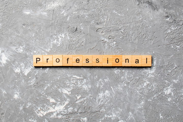 Professional word written on wood block. Professional text on cement table for your desing, concept
