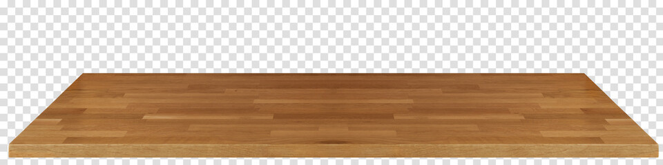 Perspective view of empty massive wood or wooden table top on isolated background including...